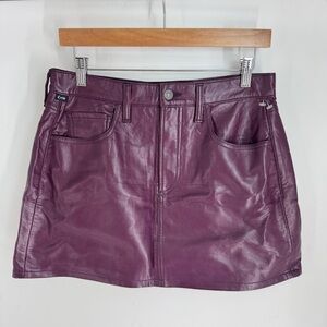 Citizens of Humanity Plum High Rise Front Button Mini Leather Skirt